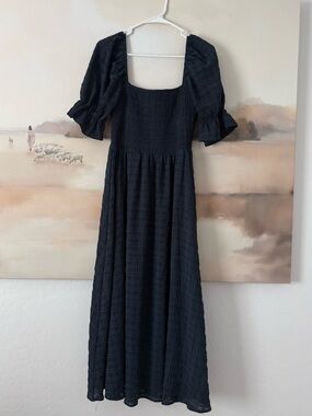 Altar’d State Navy Puff-Sleeve Maxi Dress - Classic Square Neck